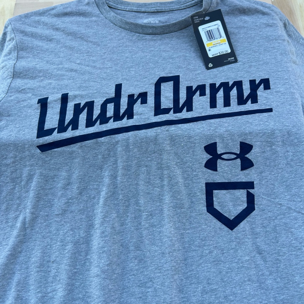 Under Armour Mens Baseball Script Graphic T-Shirt Grey 1377613 XL - Picture 2 of 6